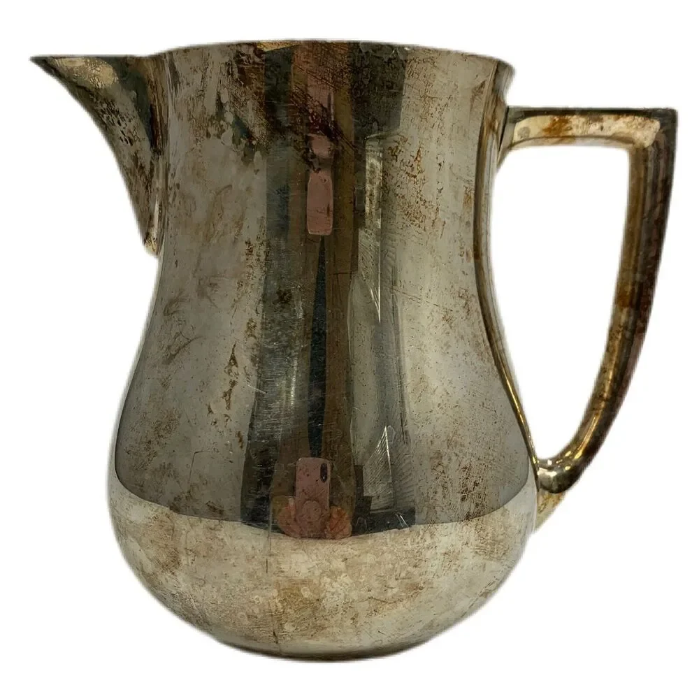 Silver Plated Water Pitcher Lemonade Ice Lip Towle Cottage Core Shabby Decor